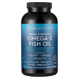 美国Viva naturals高纯度rTG深海鱼油天然omega-3软胶囊180粒/瓶