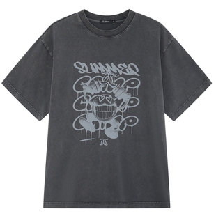 【商场同款】卡宾男装 炒雪花洗水图案短袖T恤夏季新款潮牌美式