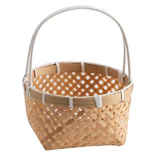 Kens竹编小提篮圆形提手茶点水果篮子创意小品包装竹篮礼采摘篮