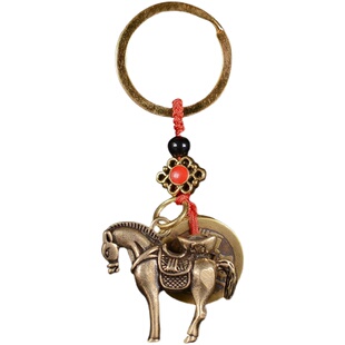 黄铜马上有钱钥匙扣挂件五帝钱马上赢挂饰本命年生肖随身饰品