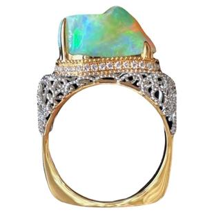 通体18K金镶嵌天然澳洲水晶欧泊海岛戒指珠宝宝石仙子梦境童话