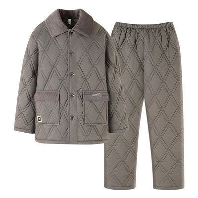 睡衣男士冬三层加厚加绒纯棉套装