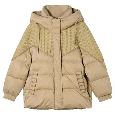 拼接设计白鸭绒宽松羽绒服