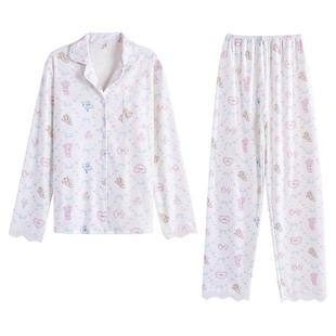 168-195cm高个子加长版睡衣女秋冬海岛绒双面绒印花开衫两件套装