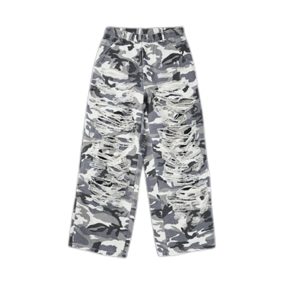 刀割破坏白迷彩牛仔裤