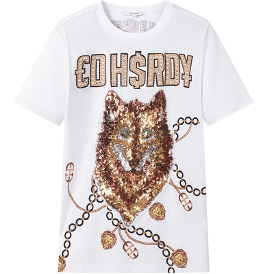 bm重工大牌高端新款亮片狼头t恤