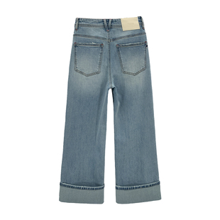 【现货】西草儿9203直筒牛仔裤女秋季阔腿裤高腰卷边九分裤奶奶裤