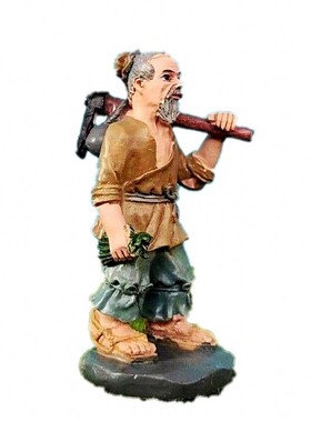 农民挑水钓鱼人物摆件盆景装饰