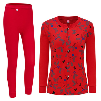 100%纯棉老年人开衫秋衣秋裤套装