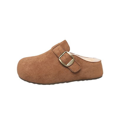 厚底内增高全包勃肯鞋女2025秋冬季新款加绒一脚蹬两穿复古豆豆鞋