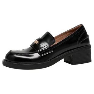 BeauToday厚底乐福鞋女款BT黑色英伦风小皮鞋女士粗跟单鞋女鞋子