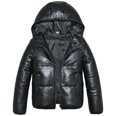 女士连帽头层绵羊真皮羽绒防寒服