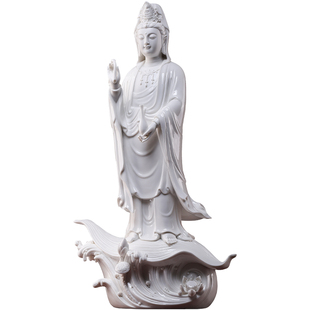 戴玉堂21立莲渡海观音菩萨像佛像供奉家用陶瓷站像摆件德化白瓷