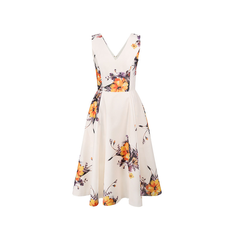 Mummy Cat 下蛋喵【浪漫实名】 新品古早气质印花A摆礼服连衣裙