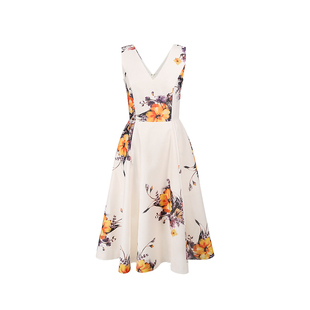 Mummy Cat 下蛋喵【浪漫实名】 新品古早气质印花A摆礼服连衣裙