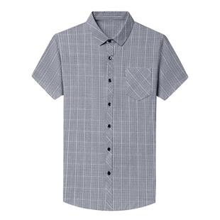 夏季薄款棉麻短袖衬衫男士商务休闲格子衬衣亚麻宽松微弹大码寸衫