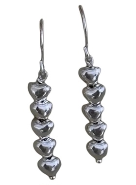 happyrim同款银色爱心三吊坠气质高级感小众轻奢桃心银防过敏耳环