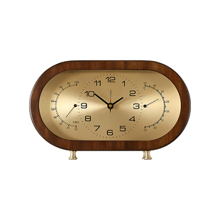 座钟客厅家用实木坐钟表指针式温度湿度台钟静音桌柜摆台时钟D527