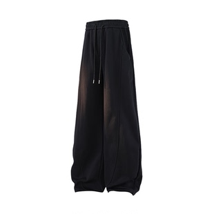 冬季深灰色弯刀卫裤男款加绒加厚美式垂感阔腿慵懒风直筒休闲裤子