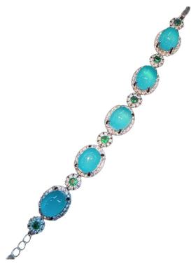 珠宝 高冰马料绿玉髓玛瑙鸽子蛋手表腕带手链 翡翠色蛋形花朵手链