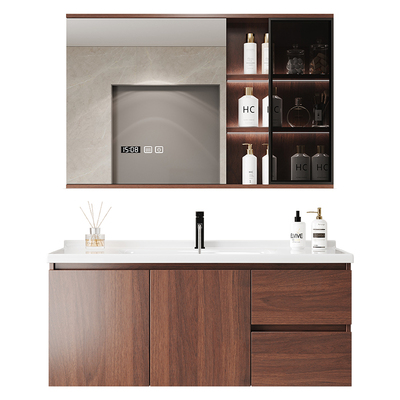 胡桃木一体陶瓷盆新中式浴室柜