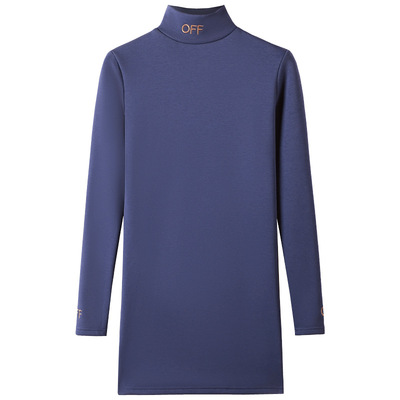 半高领打底衫女秋冬加绒加厚刺绣包臀纯色保暖内搭极简中长款上衣