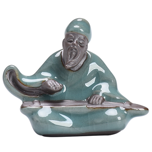 造景哥窑花宠桌面竹林七贤禅意迷你茶宠摆件创意微景观盆栽装饰品