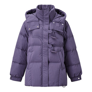颜域紫色短款羽绒服女2025冬季新款可拆连帽立领保暖修身显瘦外套