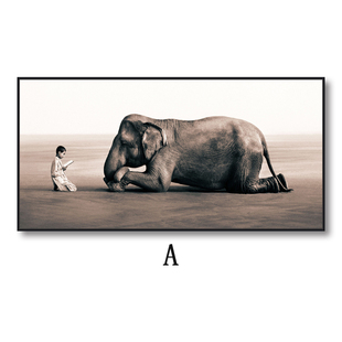 大象图案画像装饰画客厅沙发背景墙一整幅壁画现代风横版大气挂画