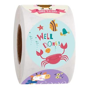 500个/卷奖励鼓励图案贴纸幼儿园教师卡通手绘可爱圆形动物封口贴