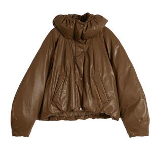 【自营】ELLE深棕色90白鸭绒短款羽绒服女2024冬季新款小众皮外套