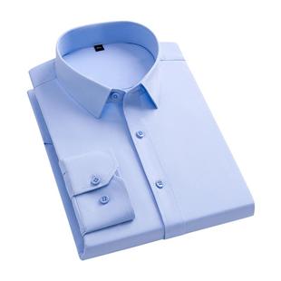 浅绿色春夏季弹力男士长袖衬衫商务爸爸正装免烫纯色男寸衣工作服