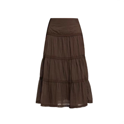 半身裙低腰棕色蕾丝拼接美式古着