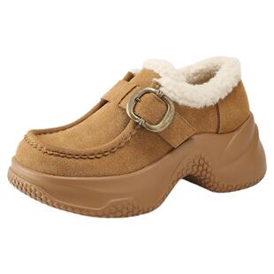 星期六加绒勃肯鞋厚底女款2025新款冬季加厚保暖雪地棉鞋高跟单鞋
