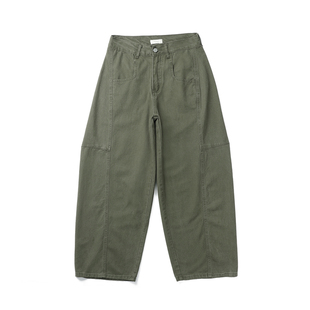 军绿色美式工装休闲裤弯刀裤男生2026新款秋季纯棉宽松阔腿长裤子