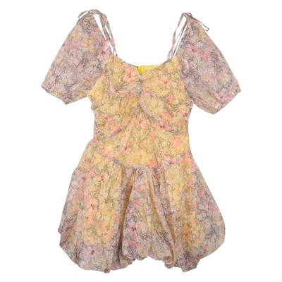 法式A字裙雪纺纱碎花甜美蓬蓬裙