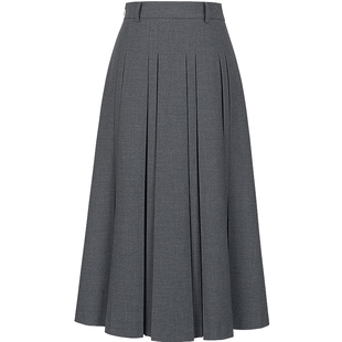 衣香丽影学院风中长款百褶裙女2026年春装新款高级感灰色半身裙子