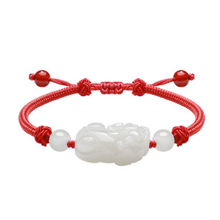 印象眸和田玉手链男女款瑞兽貔貅情侣玉石手绳红绳手工编织手饰
