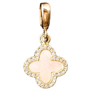 镶钻四叶草可拆卸吊坠天然白贝项坠diy搭项链珠链任意可掰扣单坠