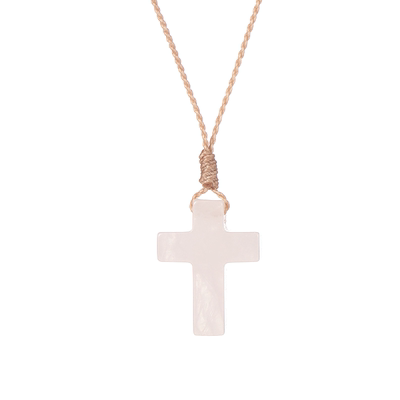 菲珞天然粉水晶十字架可调项链女