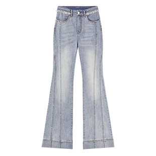 【星钻牛仔】MISSCOCOON可可尼定制珠链牛仔裤女26春季新款喇叭裤