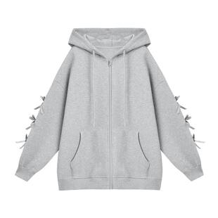 紫涵蝴蝶结刺绣连帽卫衣外套女春秋季新款设计感休闲甜美宽松上衣