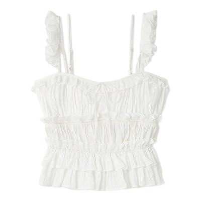 SNIDEL春夏款甜美木耳边压褶吊带背心衬衫上衣SWFB251171