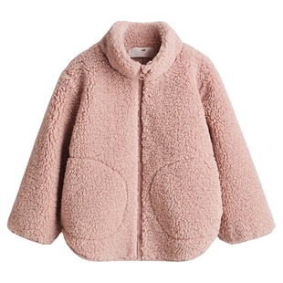 HM童装儿童女童外套冬季柔软毛绒立领泰迪绒外套1303738