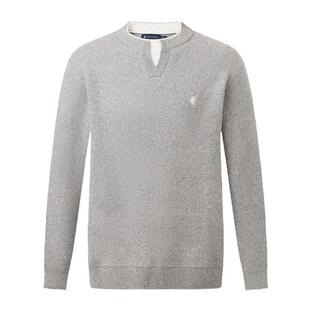 POLOWALK男式针织衫2025春季新品双层领加绒假两件休闲套头针织衫