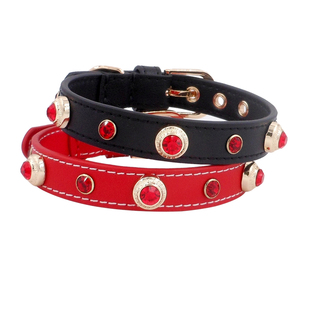 阿奇尔 彩钻捷克钻头层牛皮宠物项圈小型犬颈圈