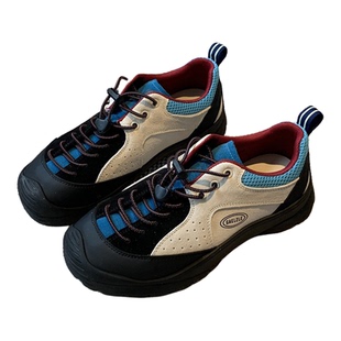 【TFM】2026春季新款牛反绒厚底系带户外休闲鞋女拼色徒步运动鞋