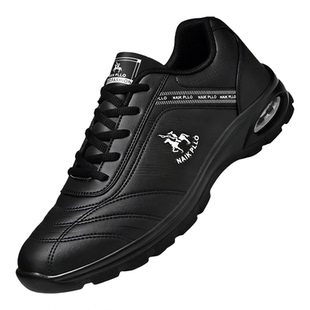 保罗男鞋冬季厚底气垫运动鞋黑色皮面旅游鞋跑步男士波鞋休闲皮鞋