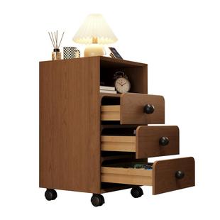 可移动床头柜家用卧室高柜全实木整装带轮三抽60cm边几床边储物柜
