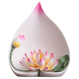 《一路连升》陶瓷莲花摆件 手工瓷花中式客厅玄关佛前装饰工艺品